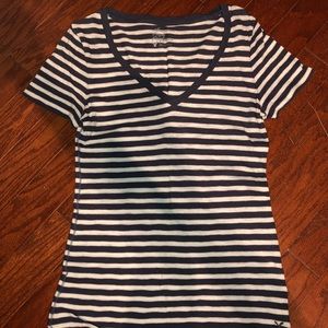 Navy and White Striped V-Neck Shirt